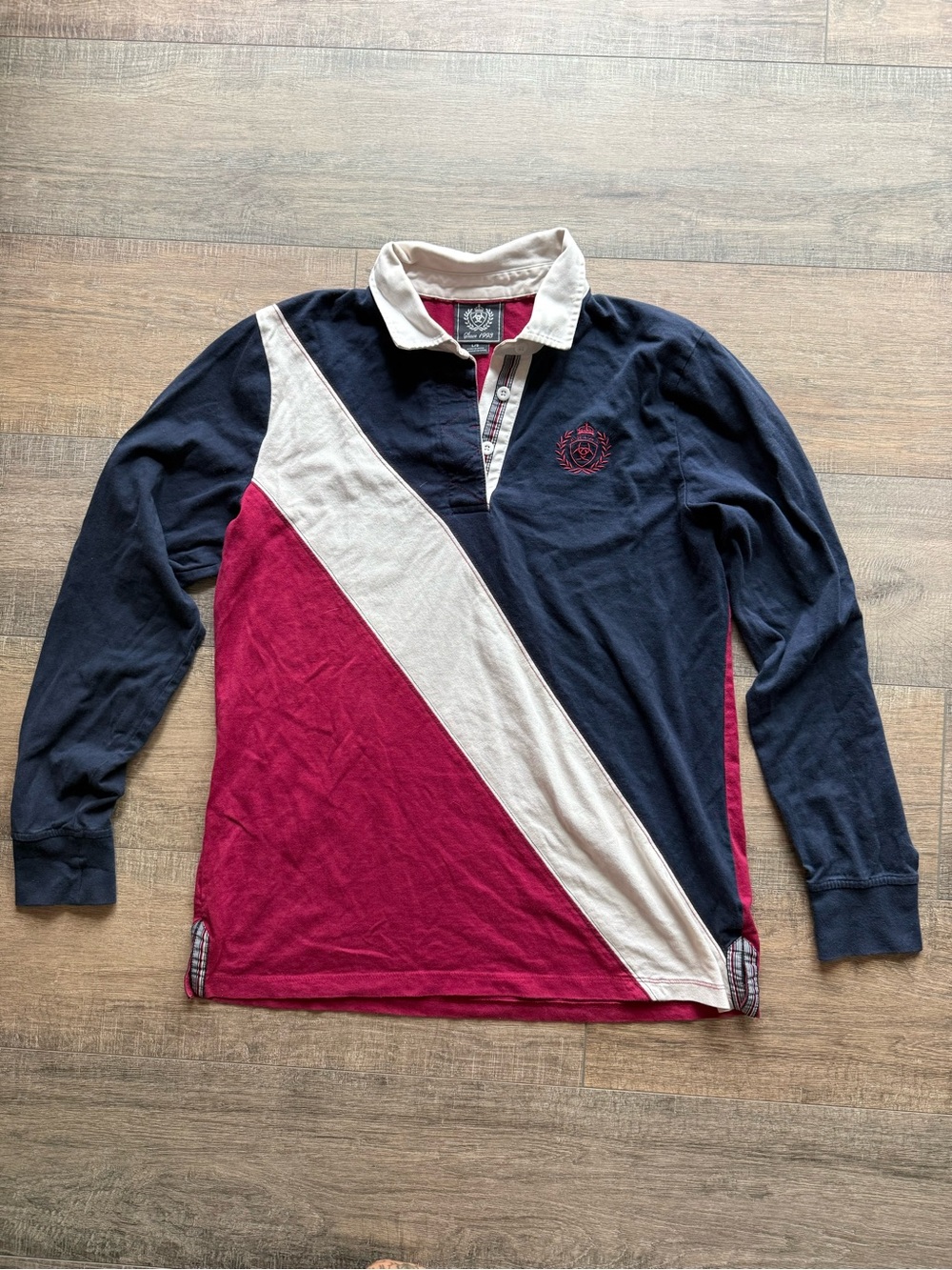 Nautica Navy, Burgundy & Cream Diagonal Colorblock Rugby Shirt